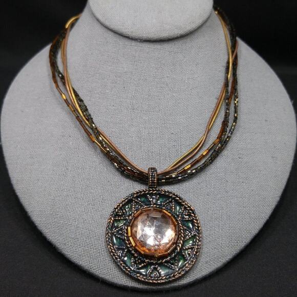 Chico's Seed Bead Rhinestone Pendant Enamel Necklace, Snake Chain, 20 Inches - Picture 6 of 11